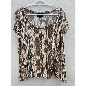 Womens Cynthis Rowley Shirt Size 1X Brown Animal Print Short Sleeve